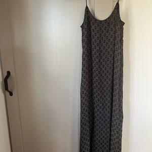 Vintage DKNY Classic Maxi Shift Dress, black with offwhite design Size 8